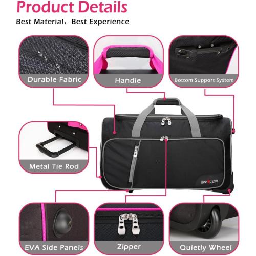 Dance Bag With Garment Rack,23inch Dance Competition Garment Bags with Clothes rack,Suitcase,Rolling duffle For Travel, Wheeled Drop-Bottom Upright Luggage Closet Suitcase (Pink