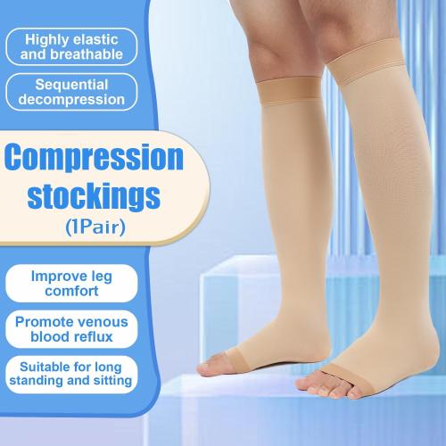 Medical Knee High Wide Calf Open Toe Varicose Veins Compression Socks for Women& Men 8-15 Mmhg, Toeless Support Hose Plus Size Compression Stockings Soothe Relief Circulation and Swelling