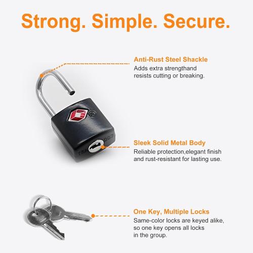 TSA Locks for Luggage with Keys, Luggage Locks TSA Approved 4 Pack, International Travel Essentials, Small Padlock with Key, Mini Padlock for Suitcase, Backpack, Bag, Zipper, Case, Box