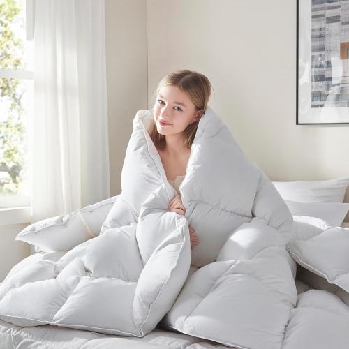 ELNIDO QUEEN® Feather Down Fiber Comforter King Size - All Season White Fluffy Duvet Insert - Luxurious Hotel Bedding Comforter with Corner Tabs - Ultra Soft 100% Cotton Cover, 106x90 Inch