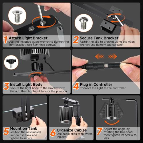 fishkeeper Clip On Aquarium Light, 24/7 Fish Tank Light with Timer, DIY 3 Colors & 10 Brightness Full Spectrum Aquarium LED Lights with Adjustable Metal Clamp for Freshwater Plants Fish Tanks (100W)