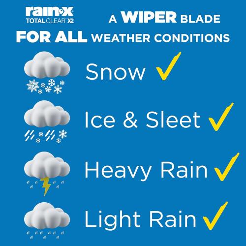 Rain-X 810330 Total Clear Beam Wiper Blades 26 & 16 Windshield Wipers for All-Weather Performance, Rubber Squeegee for Smooth Clean Wipe & Quiet Operation - 2 Pack Value