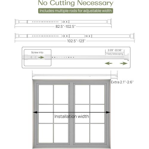 ALLZONE Tension Curtain Rod for Window, 83-123 Inches, Heavy Duty Curtain Rods No Drilling, Non-Slip Bathroom Shower Tension Rod, Renter Friendly, Adjustable, Spring Loaded, Extra Long, White