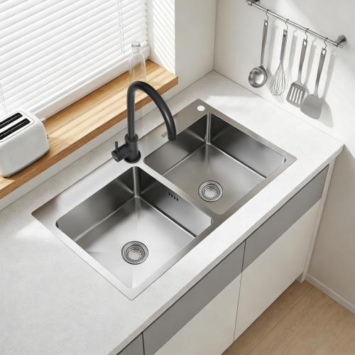 SOLVEX 30 Inch Drop in Double Bowls Kitchen Sink with Nano Coating,30x18 Inch Handmade Stainless Steel Topmount Kitchen Sink ST-7546