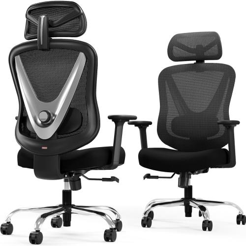 HOLLUDLE Ergonomic Mesh Office Chair - 3D Adjustable Lumbar Support & 3D Armrests, V-Shaped Back, Adjustable Desk Chair for Office & Home, Black