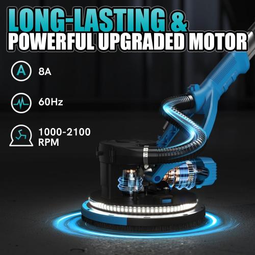 Drywall Sander with Vacuum Dust Collector, 880W Popcorn Ceiling Remover, Variable Speed 1000-2100RPM, LED Light, Foldable & Extendable Handle, 12 Sanding Discs
