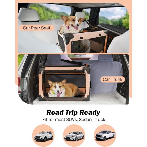 JOYTUTUS Collapsible Dog Crate, 26 Inch Portable Pet Crate for Car, Travel Dog Kennel Foldable Dog Crate for Medium Dog 44lbs, Soft Cat Carrier Fit for Indoor & Outdoor/Car Back Seat/Trunk (Orange)