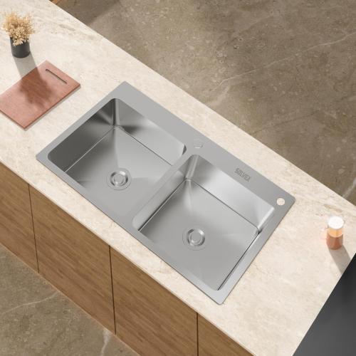 SOLVEX 30 Inch Drop in Double Bowls Kitchen Sink with Nano Coating,30x18 Inch Handmade Stainless Steel Topmount Kitchen Sink ST-7546