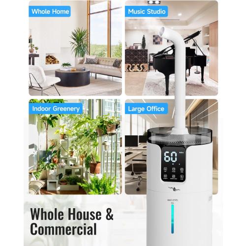 Humidifier large room 16L/4.2Gal - Lacidoll Whole house Humidifier for Home1500 sq.ft. Ultrasonic Cool Mist Humidifiers for Bedroom with Extension Tube & Aroma Box & Night light, White
