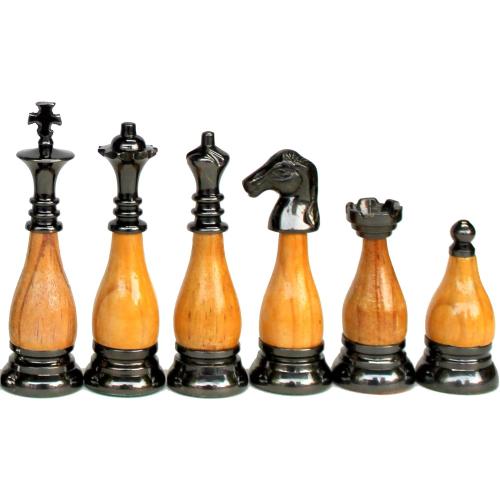 StonKraft Collector Edition Brass Chess Pieces Pawns Chessmen Coins Figurine Pieces - 3.5 Inches - Wooden Brass Combo