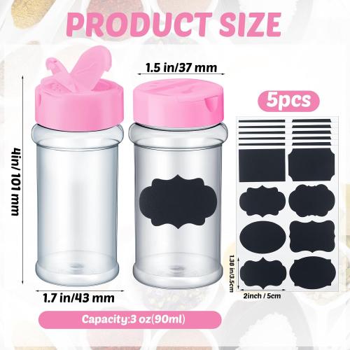 Eccliy 36 Pack 3 oz Clear Plastic Spice Jars with Shaker Lids,Pink | Empty Seasoning Containers and Labels, Dual Shaker Pour Lids, Ideal for Storing Herbs Pepper Powder Spices Condiment