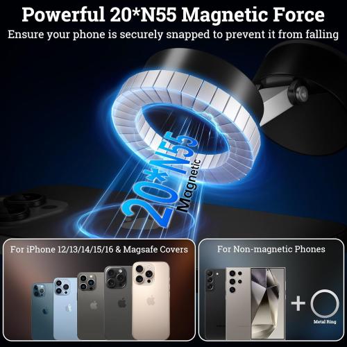 New Vacuum Magnetic Phone Holder, Suction Cup Phone Mount, Foldable Strong Magnetic Cell Phone Holder for Car/Gym/Mirror/Smooth Surface, Compatible with Magsafe iPhone