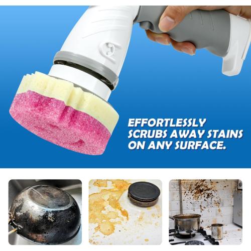 LANMU Electric Spin Scrubber Wand Compatible with Scrub Daddy/Mommy with Soft Silicone Sponge Hub, Power Cleaning Brush,5 Replaceable Heads, Ergonomic Handle for Oven, Stove, Sink, Shower, Tub, Tile