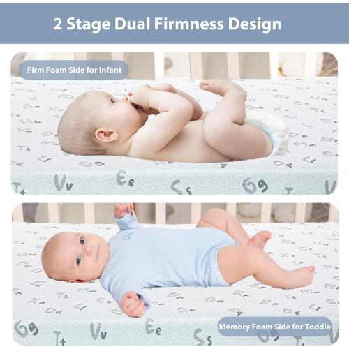 Pack and Play Mattress Pad Dual-Sided Memory Foam Pack N Play Mattress for Playpen Playard, Soft Mini Crib Mattresses for Baby Toddler with Machine Washable Cover