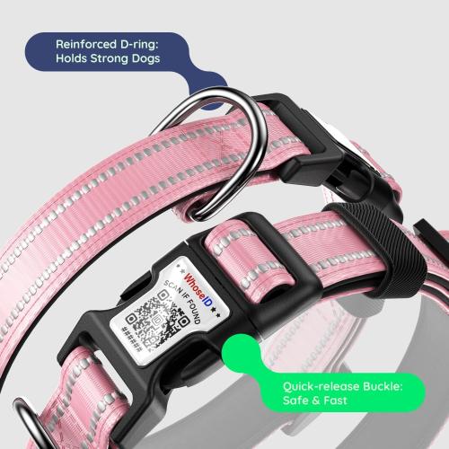 Premium Airtag Dog Collar，with IP68 Waterproof AirTag Holder,Pink,M