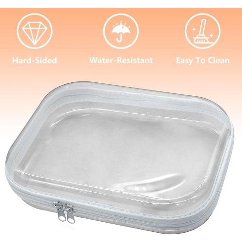 2 Pack Clear Hard Shell Zipper Case, Transparent Zipper Pouches Makeup Case Hard Plastic Pencil Case Storage Boxes for Toiletry Travel Cosmetic Storage & Organizer