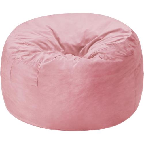 Homguava 4 FT Bean Bag Chair: 4' Bean Bags with Memory Foam Filled, Large Beanbag Chairs Soft Sofa with Dutch Velvet Cover-Light Pink