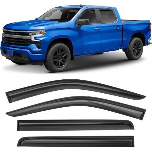 Shatterproof Tape-On Window Deflectors for 2019-2025 Chevrolet (Chevy) Silverado GMC Sierra 1500 2500HD 3500HD Crew Cab, Rain Guards, Window Visors for Cars, Vent Deflector, 4pcs