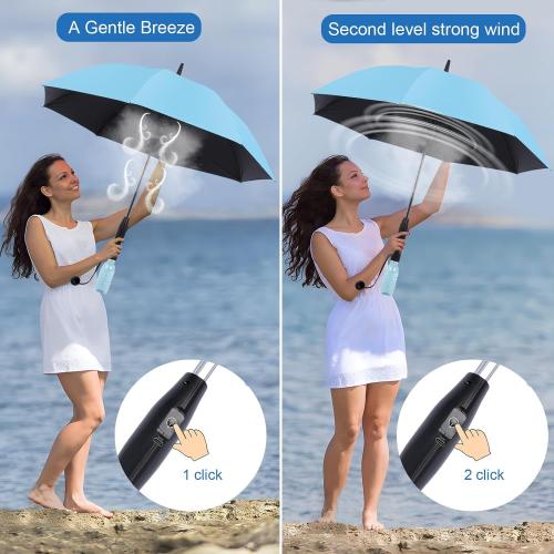Color Blue Umbrella with fan and mist spray,Rechargeable - Ultimate Solution for Cooling & UV Protection - Ideal for Summer, Beach, Outdoor Sports, Golf, Fishing Activities.