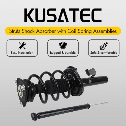 KUSATEC Front Rear 172264 172263 343412x2 4pcs Complete Struts Shock Absorber fit for 2004-2009 Mazda 3, 2006-2010 Mazda 5, Struts with Coil Spring Assemblies