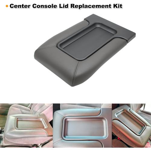 NHILES Center Console Lid Compatible with 1999-2007 Silverado Sierra | Fits 1999-2007 Avalanche Suburban Yukon Tahoe, Replaces OEM 19127364 19127365 19127366, Leather Cover, Dark Gray