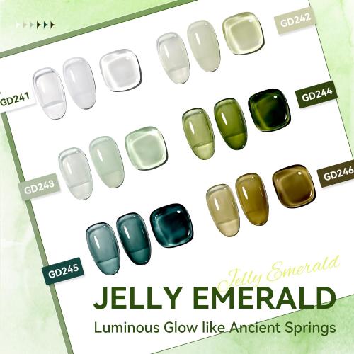 JODSONE Jelly Gel Nail Polish Set of 6 Colors,Semi-Transparent Green Gel for DIY Nail Art, U V/LED Cured, Long-Lasting & High-Shine Manicure at Home or Salon, Gift for Women