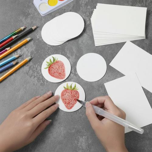 20 Pcs Foam Texture Paper 3D Drawing Canvas Sponge Paper Puffy Texture Blank Painting Papers with 1 Pcs Watercolor Brush Pen for Acrylics Painting Arts DIY Crafts(Circle2.6''x2.6'', Square4.3''x2.8'')