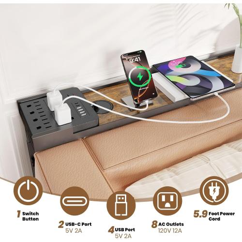 SENBOWE 39.4 Behind Couch Table with Power Outlets - Adjustable Height Narrow Sofa Table for Living Room, Skinny Console Table Behind Sofa with USB & AC Ports, Space-Saving