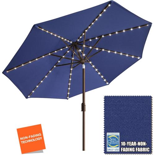 EliteShade USA 10-Year-Non-Fading Solar 9ft Market Umbrella with 80 LED Lights Patio Umbrellas Outdoor Table Umbrella with Ventilation, Navy Blue
