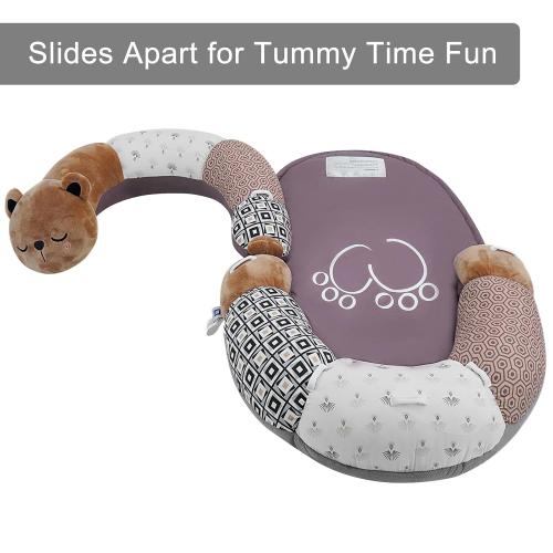 Lovvie & Joy 2-in-1 Tummy Time Mat & Seated Support Pillow,Baby Tummy Time Pillow Support for Newborns and Older Babies,with Detachable Support Pillow and Toys Bear
