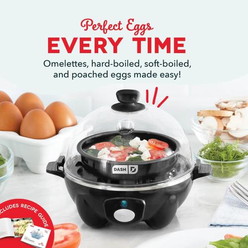 Dash Rapid Egg Cooker - Boiler, Poacher & Steamer - Includes Measuring & Recipe Guide - Dishwasher Safe - BPA Free - Holds 7 Eggs, Black