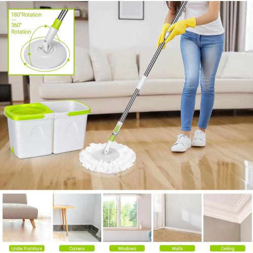 MASTERTOP Spin Mop Cleaning System,Mop and Bucket with Wringer Set for Floor Cleaning,Separate Clean and Dirty Water,Small Spinning Mop with 3 Washable Microfiber Mop Pads