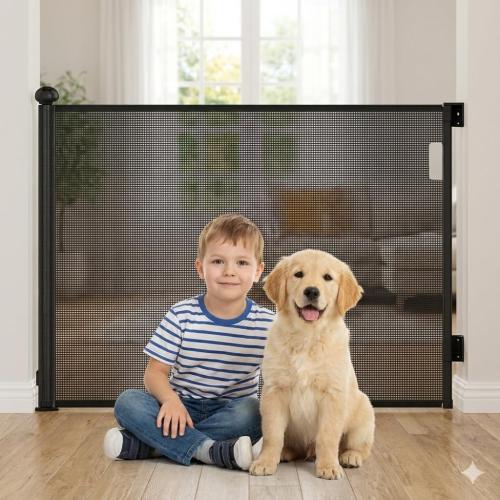 Arshnayas Retractable Baby Gate – 35 Tall, 55 Wide Mesh Safety Gate for Dogs & Babies, Indoor/Outdoor Use for Stairs, Doorways, Hallways, Deck & Porch – Easy One-Handed Wall Mount Design