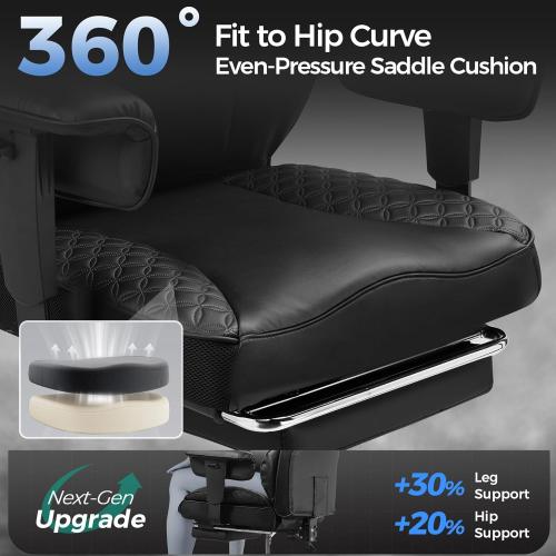 GTPLAYER Big and Tall Gaming Chair 400lbs Heavy Duty Office Chair with Foot Rest & Ergonomic Pocket Spring Lumbar Support, High Back 3D Saddle Shaped Cushion for Back Pain Relief, Matte-Black ⚠️MISSING BOTTOM WHEEL CONNECTOR KNOB SCREW⚠️