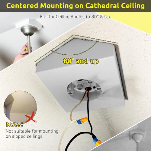 Fan Mounting Box, Ceiling Fan Mounting Bracket, Ceiling Fan Mounting Box, Ceiling Fan Mounting Kit, Fan Mounting Bracket, Fits Cathedral Ceiling Angles of 80° or Up, White,1-Pack