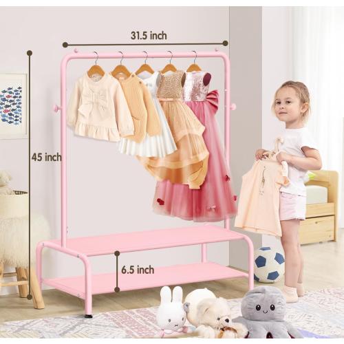 Kids Clothing Rack - Dress Up Storage - Dress Up Rack for Little Girls - Small Kids Costume Wardrobe with 2 Fabric Shelves - Princess Room Bedroom Decor
