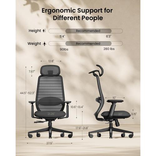 ProtoArc Ergonomic Office Chair – EC200 High-Back Mesh Computer Chair with Lumbar Support, 3D Adjustable Headrest & Sliding Seat for 8  Hour Comfort, Big & Tall Home Office Desk Chairs - Black
