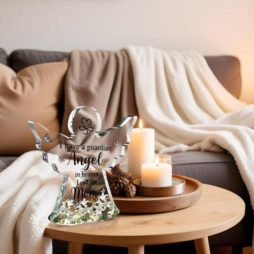 Jetec Sympathy Bereavement Gift Angel Red Cardinal Acrylic Memorial Gift for Loss of Loved One Remember Me Grieving Keepsake for Mom Dad Grandma Friend(Mom Angel)