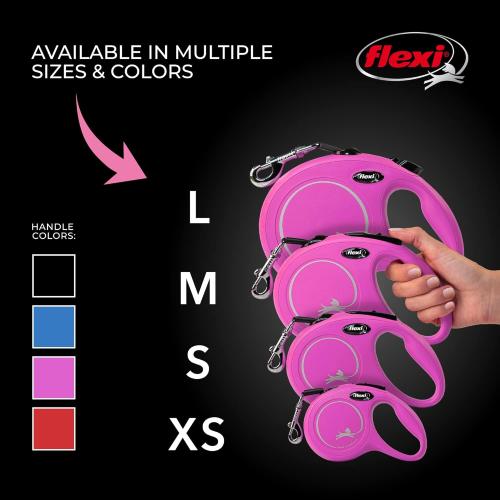 FLEXI New Classic Cord Retractable Dog Leash for X-Small Dogs up to 18 lbs. – 10 ft., Pink | Tangle-Free Pet Walking Leash with One-Handed Brake, Pause, Lock|German Quality Product