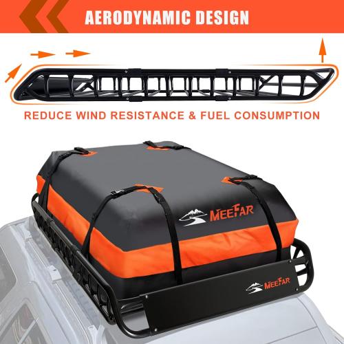 MeeFar Roof Rack Carrier Basket Universal Rooftop 51 X 36 X 5   Waterproof Bag 15 Cubic Feet (44 34 17), and Cargo Net with Attachment Hooks, Ratchet Straps