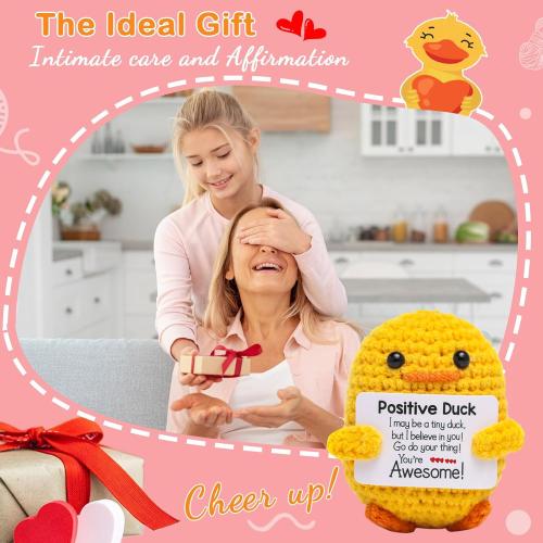 2 PACK Artlunar Funny Positive Duck Emotional Support Ducks Crochet Inspirational Gifts Birthday Valentine White Elephant Gifts for Women Men Cute Duck Home Decor