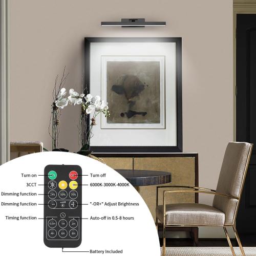 Joosenhouse Wireless Picture Light Battery Operated Gallery Light with Remote Control Rechargeable Wall Lights Black 15.35 Dimmable and Timed Off Wall Sconce Light