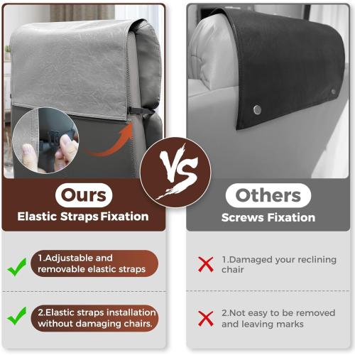 Headrest Cover for Recliner Chair Recliner Headrest Protector Faux Leather Headrest Cover with Elastic Straps Couch Headrest Cover for Furniture Sofa Protector 17 x 27In(Light Gray)