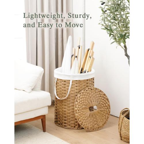 SETVSON Laundry Hamper with Lid 23.8 Gal (90 L) PE Rattan, Natural | 90L 23.8 Gal Round PE Rattan Hamper with Lid, Removable Washable Liner Bag, 2 Mesh Wash Bags, Steel Frame, Handles