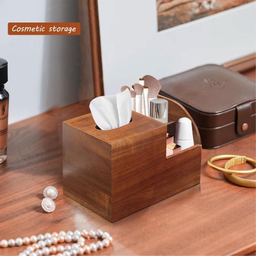 BIBELUN Square Tissue Box Cover,Multi-Functional Wood Tissue Box Holder with Storage Grid,Tissue and Remote Control Holder,Decorative Facial Tissue Cube Box Organizer for Desk,Nightstand,Bathroom