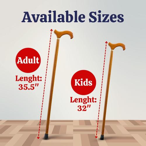 Dress Up America Classic Wooden Walking Cane – Lightweight Wooden Cane with Rubber Tip, 35.5” & 32” Everyday Walking Stick for Men & Women, Derby Handle Formal Accessory for Events & Daily Use