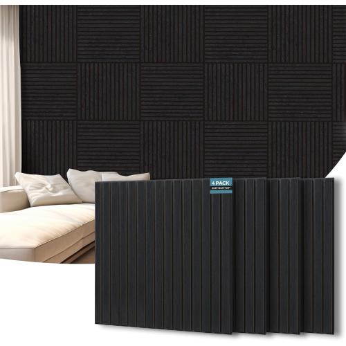 AKUMAX 4 Pack Wood Panels-3D Slat Wall Panelling for Wall-Ceiling and Sound Absorbing - Wooden Wall Panels for Living Room, Bedroom-Fire Retardant & FSC-15.5 ft²(Black Oak)