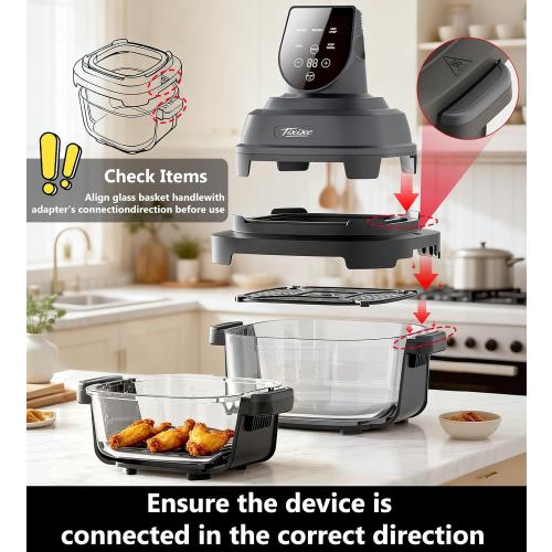 5-in-1 Portable Glass Air Fryer, 4QT & 6-Cup Glass Containers with Lids, Silicone Mat, 1500W Small Air Fryer, 90% Less Oil, Dishwasher/Freezer Safe for Single Servings, Family Meals