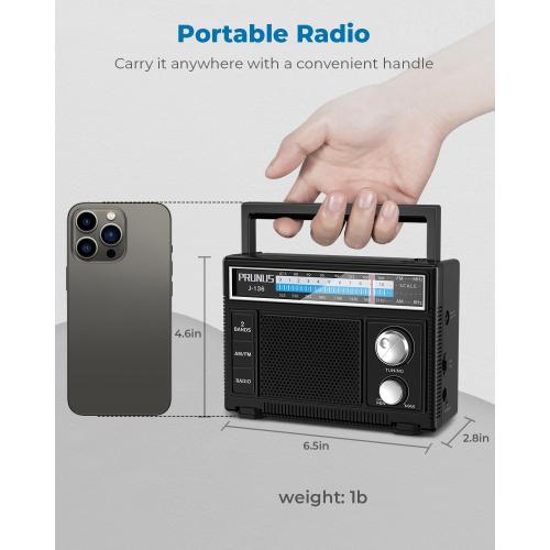 PRUNUS J-136 Portable AM FM Radio with Best Reception,D Battery Operated or Plug in Wall, Transistor Radio,Loud Speaker Support AUX in and Micphone in, Small Radios Portable AM FM, No