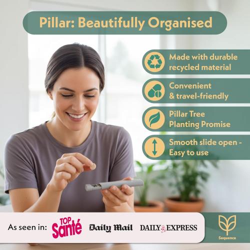 Pillar AM/PM Pill Box Organizer Two Times a Day | Aesthetic 7 Day Tablet Organizer 2 Times A Day | Beautiful Weekly Pill Box for Day and Night Medication (Soft Pink)